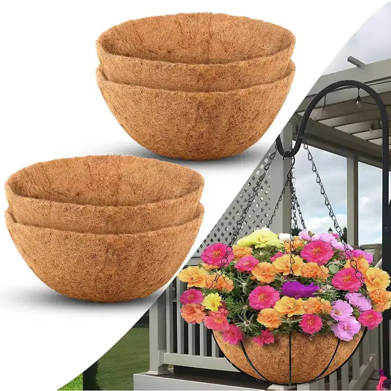 ACOINEL 16 Inch Round Coco Liners for Hanging Baskets (4 Pack), Natural Coconut Fiber Planter Liners for Garden & Flowers