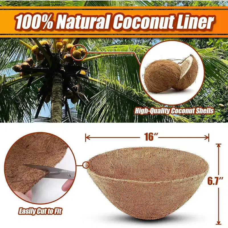 ACOINEL 16 Inch Round Coco Liners for Hanging Baskets (4 Pack), Natural Coconut Fiber Planter Liners for Garden & Flowers