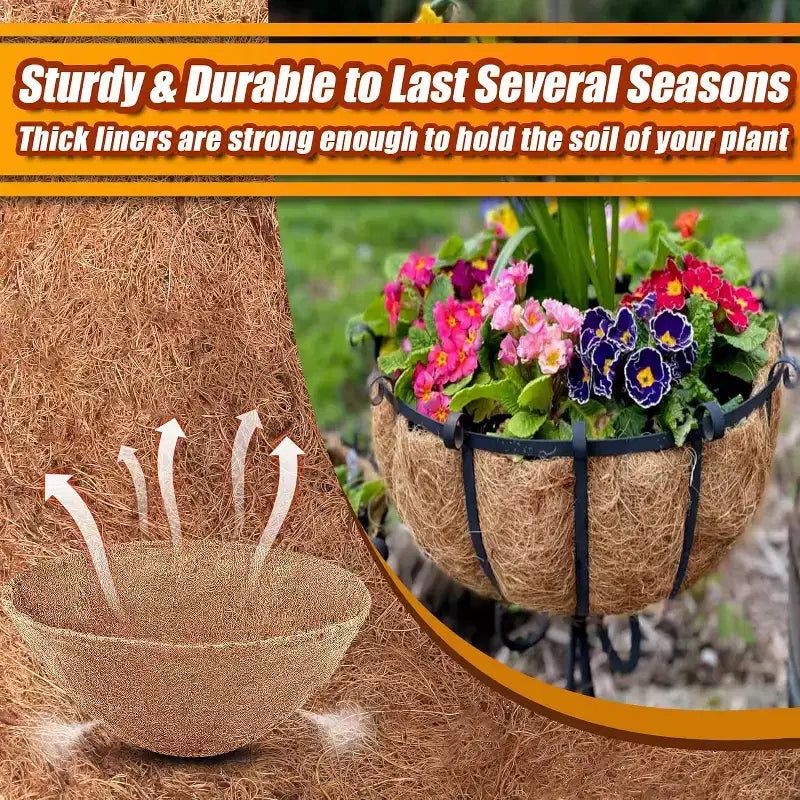 ACOINEL 16 Inch Round Coco Liners for Hanging Baskets (4 Pack), Natural Coconut Fiber Planter Liners for Garden & Flowers