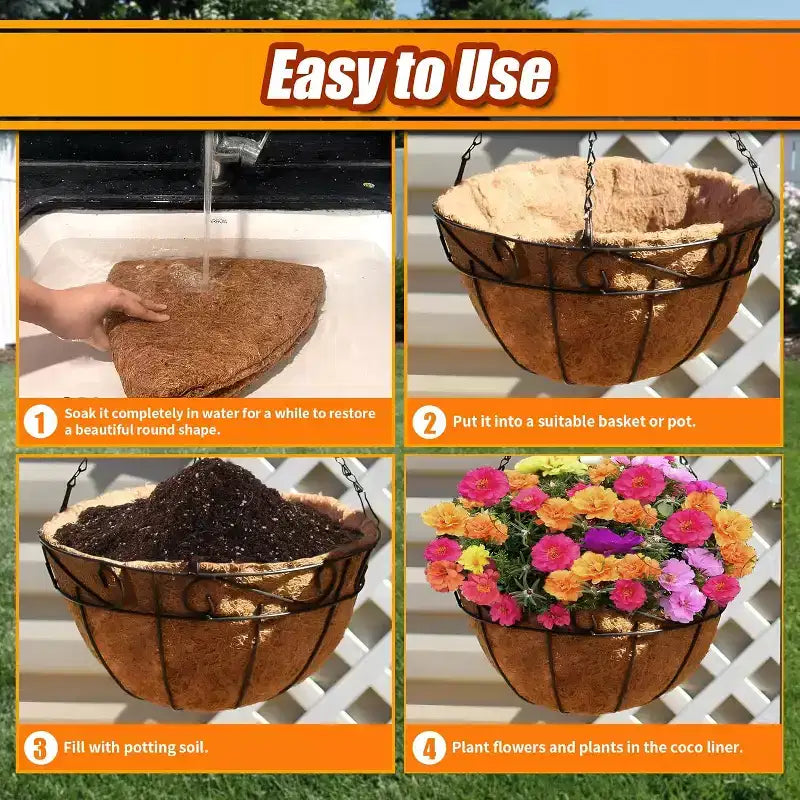 ACOINEL 16 Inch Round Coco Liners for Hanging Baskets (4 Pack), Natural Coconut Fiber Planter Liners for Garden & Flowers