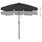 vidaXL Beach Parasol Black Polyester Medium Tiltable Beach Parasol