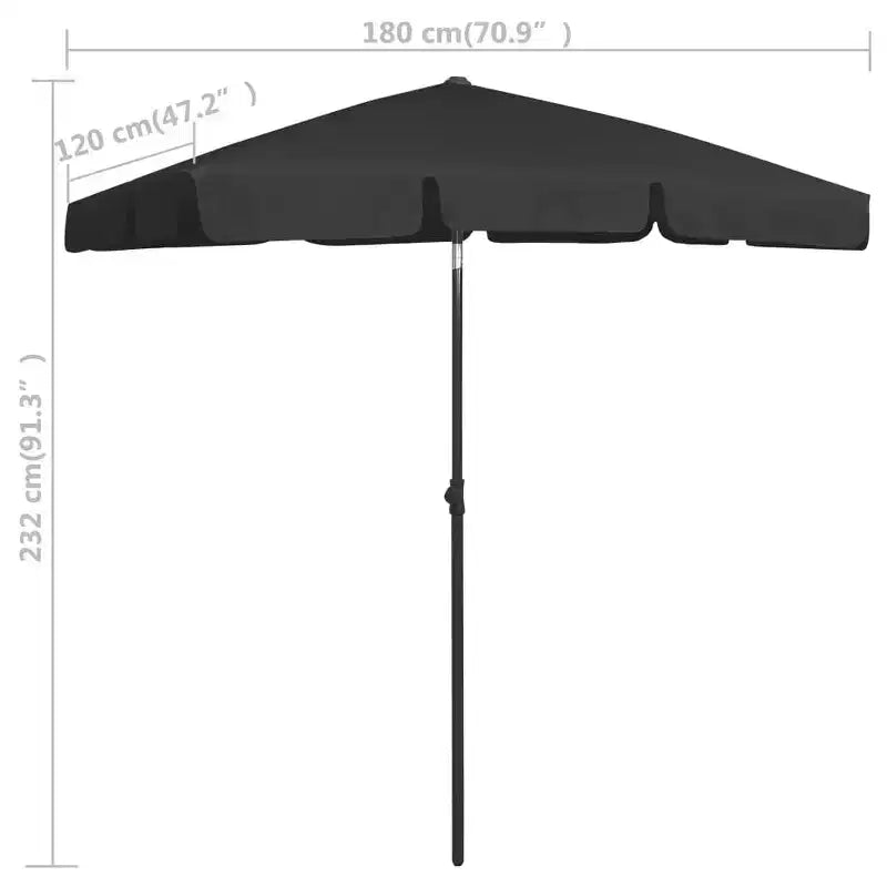 vidaXL Beach Parasol Black Polyester Medium Tiltable Beach Parasol