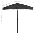 vidaXL Beach Parasol Black Polyester Medium Tiltable Beach Parasol