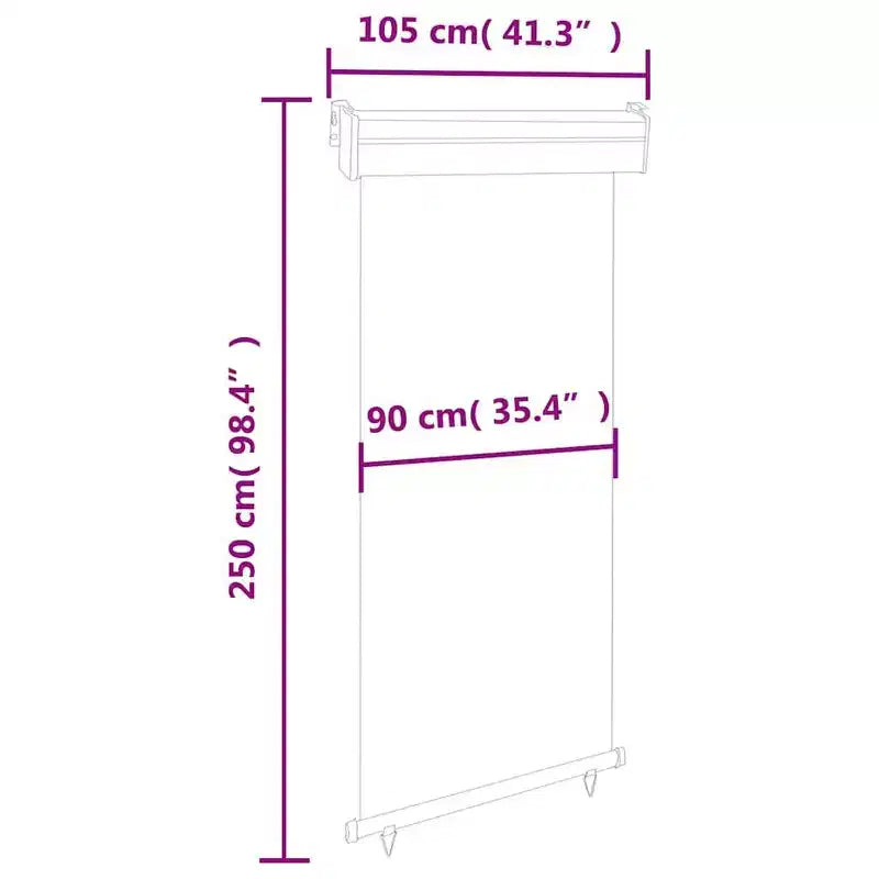 vidaXL Balcony Side Awning Grey Steel 41.3 x 98.4 in Adjustable Armrests