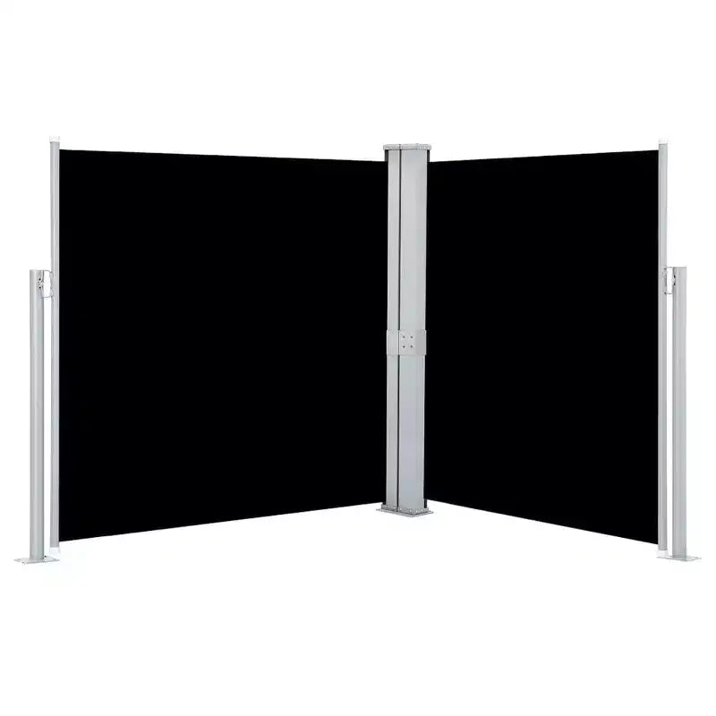 vidaXL Side Awning Black fabric, Grey frame Polyester, Powder-Coated Steel