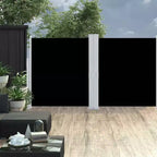 vidaXL Side Awning Black fabric, Grey frame Polyester, Powder-Coated Steel