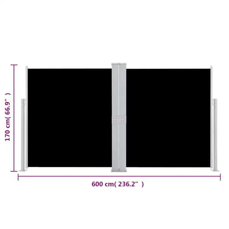 vidaXL Side Awning Black fabric, Grey frame Polyester, Powder-Coated Steel