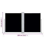 vidaXL Side Awning Black fabric, Grey frame Polyester, Powder-Coated Steel