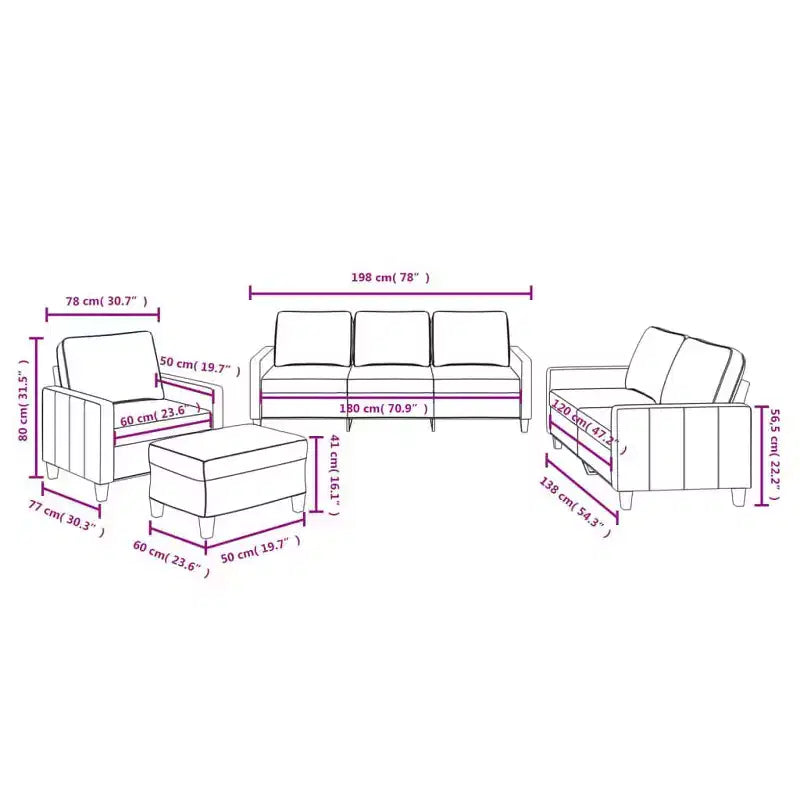 vidaXL 4 Piece Sofa Set with Cushions Dark Gray Fabric