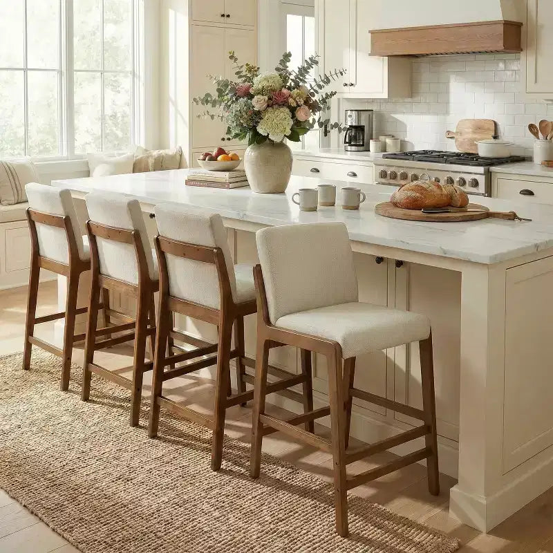 Christopher Knight Home Yvette Mid-Century Modern Rubberwood Upholstered Bar Stools (Set of 4)