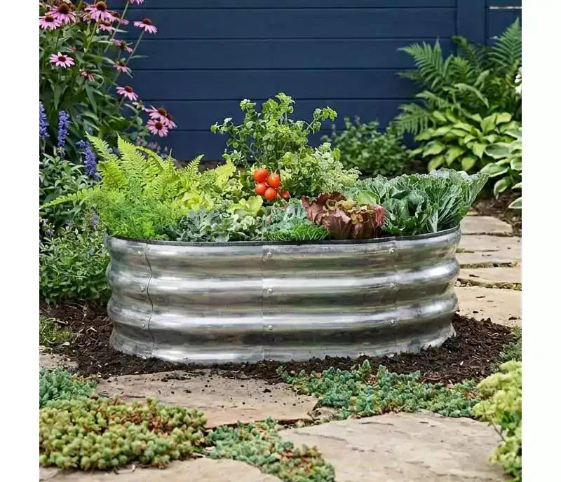 The Lakeside Collection Galvanized Oval Raised Garden Bed Kit -