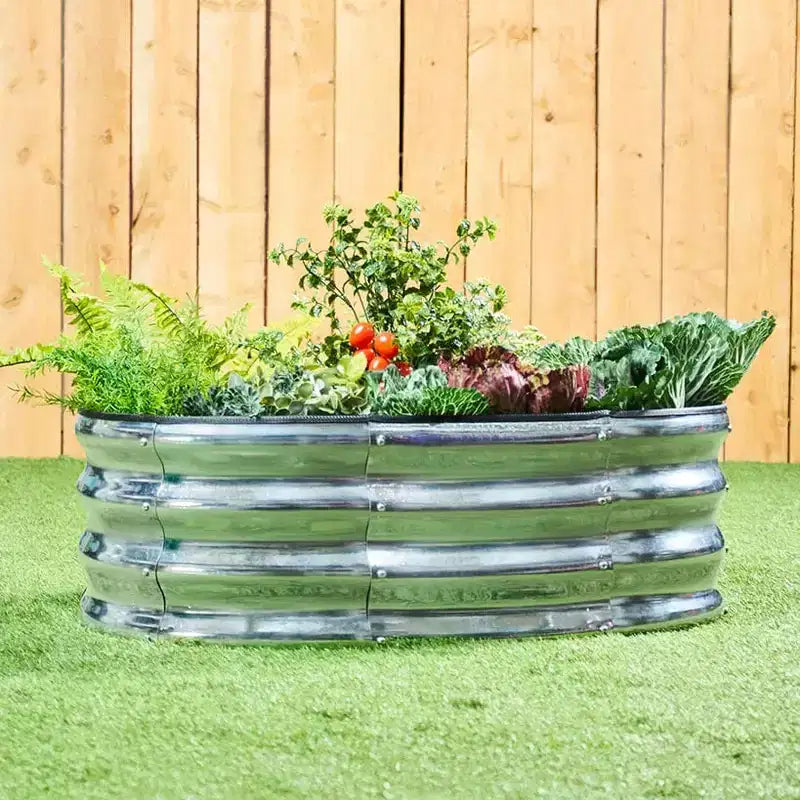The Lakeside Collection Galvanized Oval Raised Garden Bed Kit -