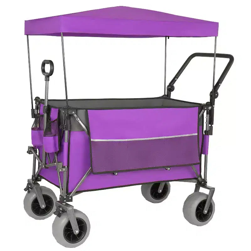 Multi-Functional Push-Pull Wagon with Canopy & 9x4 Beach Tires, Rotating Handle, 480 lbs 300L Capacity
