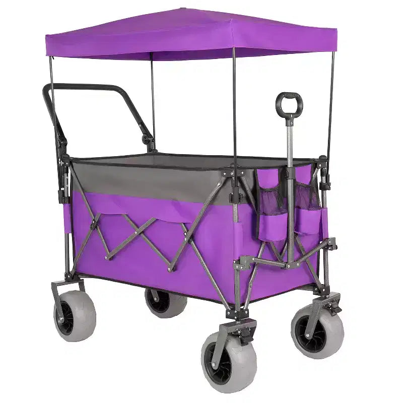 Multi-Functional Push-Pull Wagon with Canopy & 9x4 Beach Tires, Rotating Handle, 480 lbs 300L Capacity
