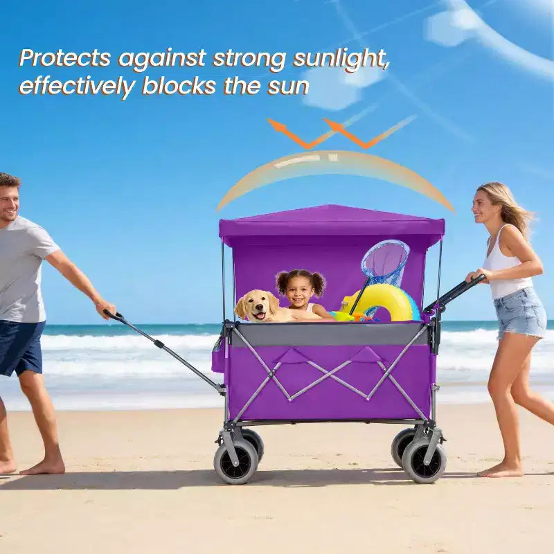 Multi-Functional Push-Pull Wagon with Canopy & 9x4 Beach Tires, Rotating Handle, 480 lbs 300L Capacity