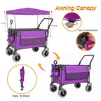 Multi-Functional Push-Pull Wagon with Canopy & 9x4 Beach Tires, Rotating Handle, 480 lbs 300L Capacity