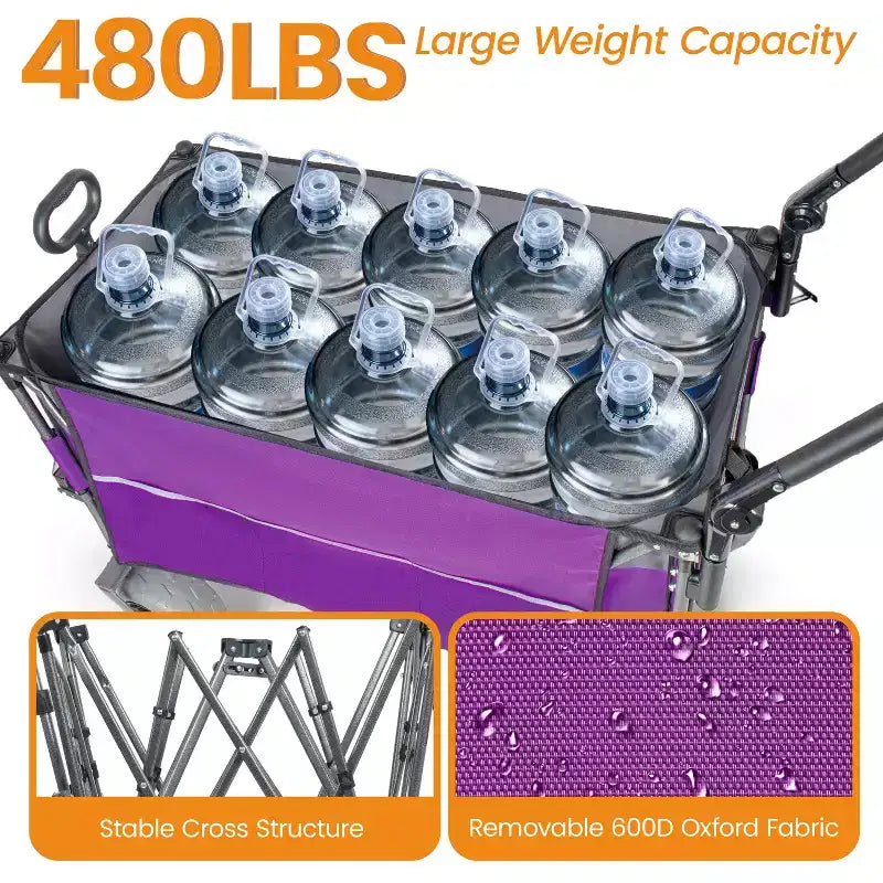 Multi-Functional Push-Pull Wagon with Canopy & 9x4 Beach Tires, Rotating Handle, 480 lbs 300L Capacity