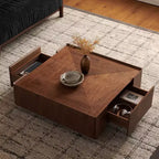 GDFStudio Ravelle 35-Inch Wood Square Coffee Table with 2 Drawers