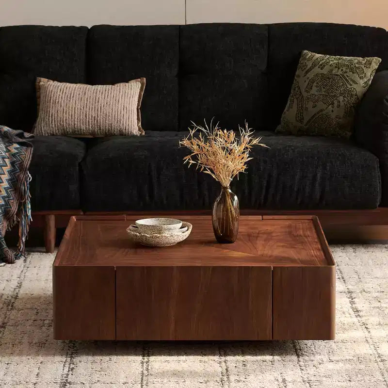 GDFStudio Ravelle 35-Inch Wood Square Coffee Table with 2 Drawers