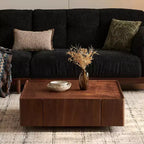GDFStudio Ravelle 35-Inch Wood Square Coffee Table with 2 Drawers