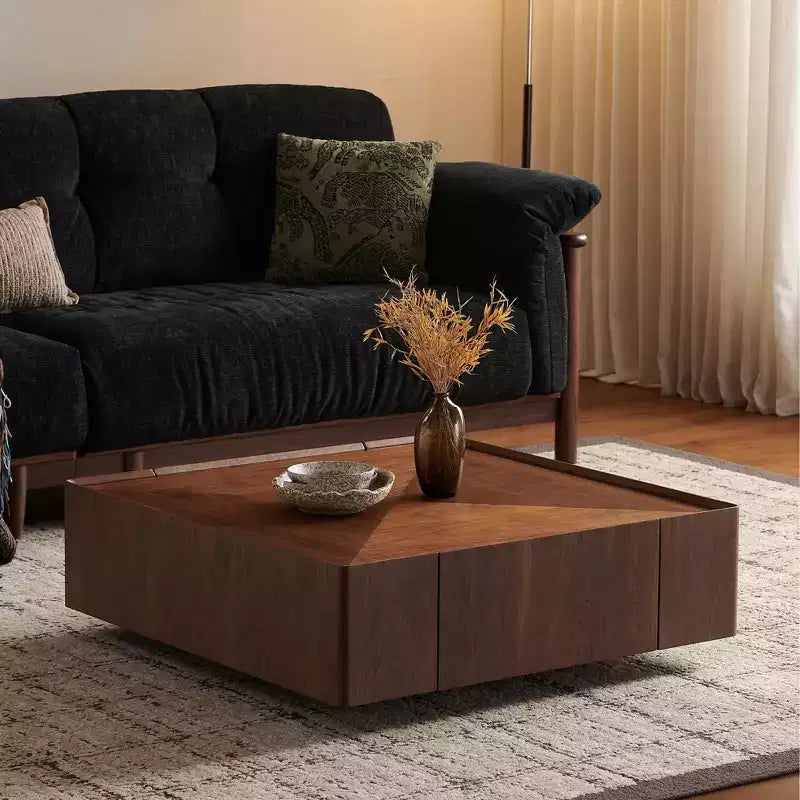 GDFStudio Ravelle 35-Inch Wood Square Coffee Table with 2 Drawers