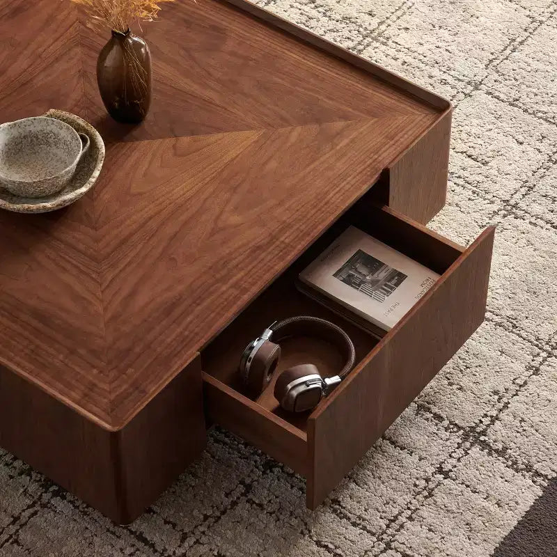 GDFStudio Ravelle 35-Inch Wood Square Coffee Table with 2 Drawers
