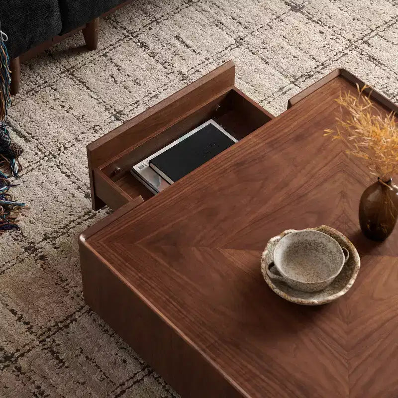 GDFStudio Ravelle 35-Inch Wood Square Coffee Table with 2 Drawers