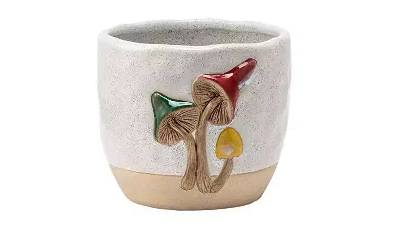 Napco Woodland Mushroom 4.25 x 4.25 x 3.75 inches White and Beige Ceramic Flower Succulent Plant Pot Planter Container Holder, Indoor Outdoor Garden