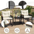 Gymax 3-Piece Outdoor Rocking Bistro Set w/ 2-Tier Tempered Glass Coffee Table & Cushions for Patio & Garden