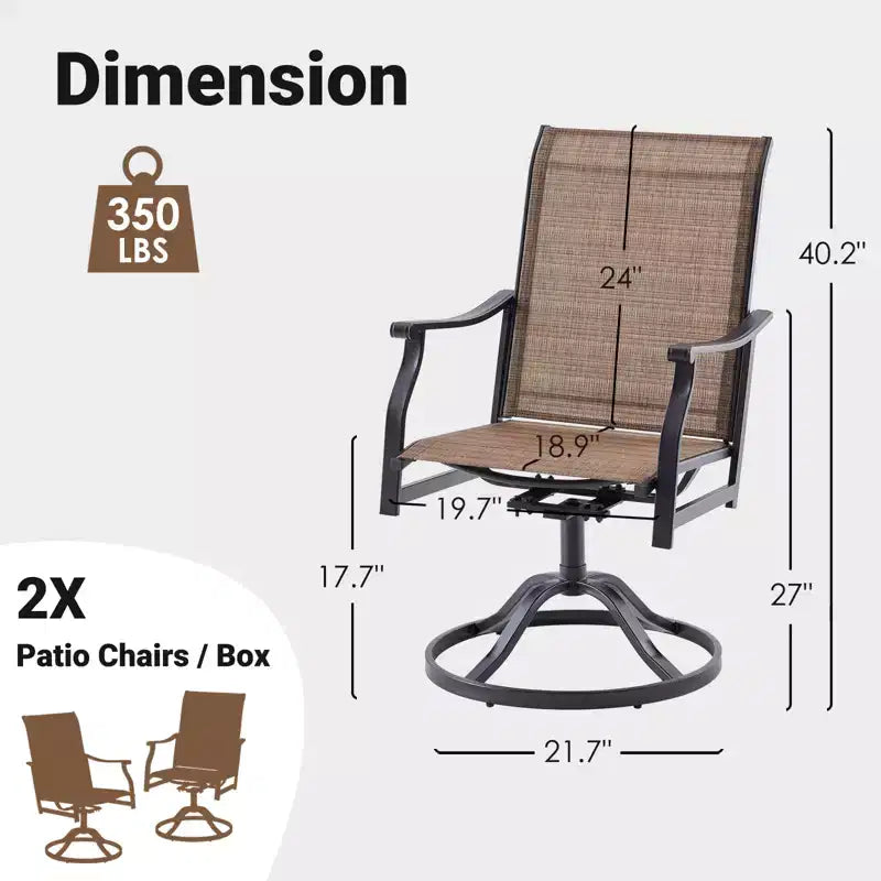 GDFStudio Aiko Modern Metal Patio Swivel Dining Chairs with Padded Textilene Fabric (Set of 2)