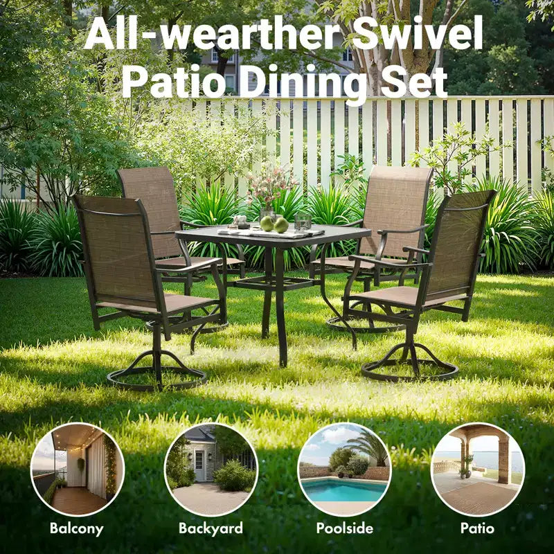 GDFStudio Aiko Modern Metal Patio Swivel Dining Chairs with Padded Textilene Fabric (Set of 2)