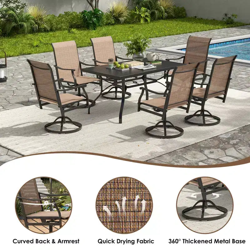 GDFStudio Aiko Modern Metal Patio Swivel Dining Chairs with Padded Textilene Fabric (Set of 2)