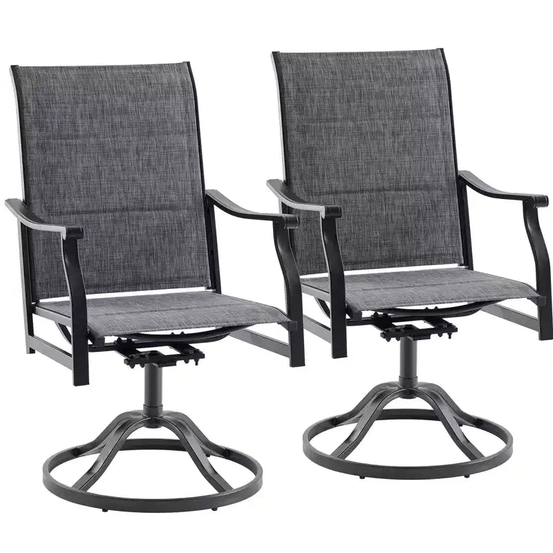 GDFStudio Aiko Modern Metal Patio Swivel Dining Chairs with Padded Textilene Fabric (Set of 2)