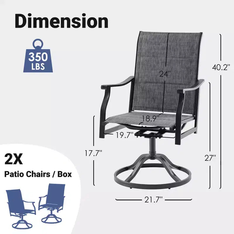 GDFStudio Aiko Modern Metal Patio Swivel Dining Chairs with Padded Textilene Fabric (Set of 2)