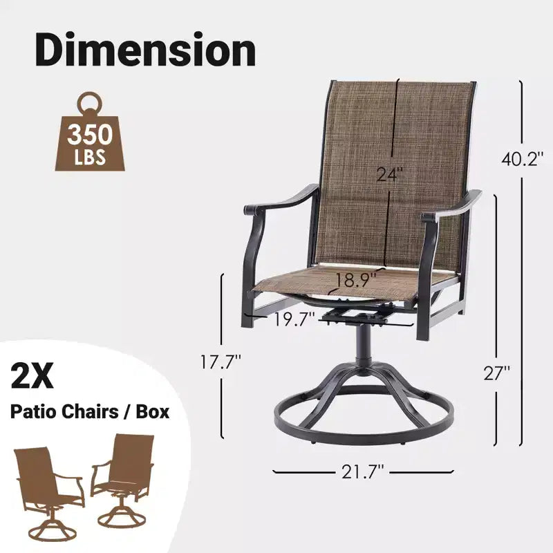 GDFStudio Aiko Modern Metal Patio Swivel Dining Chairs with Padded Textilene Fabric (Set of 2)