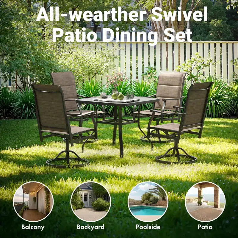 GDFStudio Aiko Modern Metal Patio Swivel Dining Chairs with Padded Textilene Fabric (Set of 2)