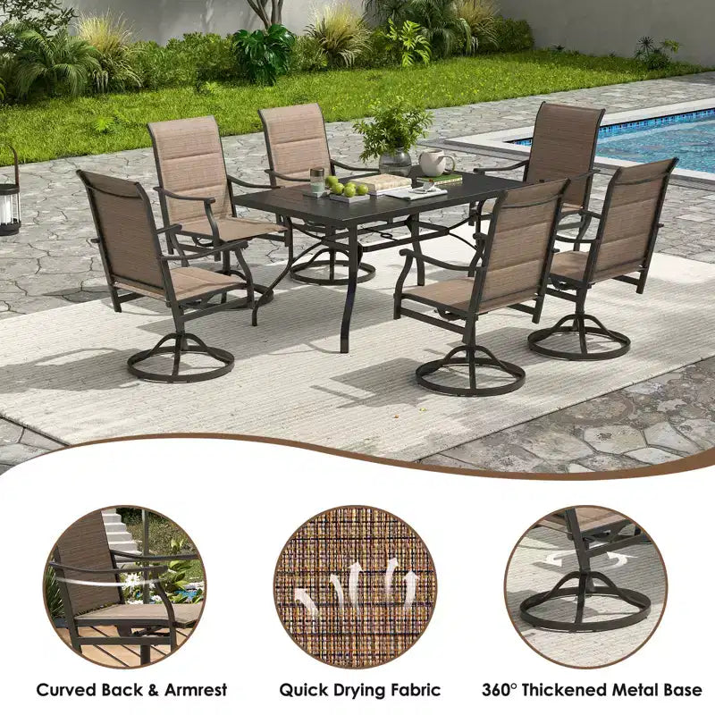 GDFStudio Aiko Modern Metal Patio Swivel Dining Chairs with Padded Textilene Fabric (Set of 2)