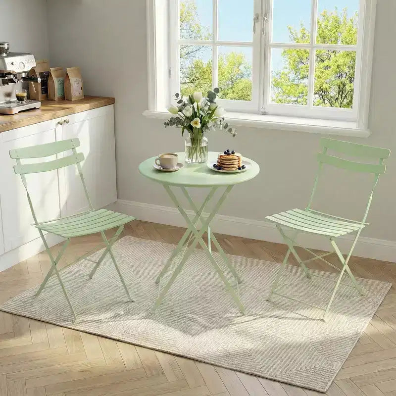 3-Piece Folding Patio Bistro Set,Metal Indoor/Outdoor Furniture Table & 2 Chairs,No Assembly Needed, Perfect for Balcony, Yard & Garden