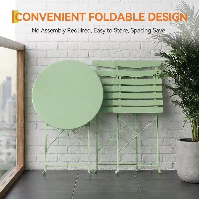3-Piece Folding Patio Bistro Set,Metal Indoor/Outdoor Furniture Table & 2 Chairs,No Assembly Needed, Perfect for Balcony, Yard & Garden