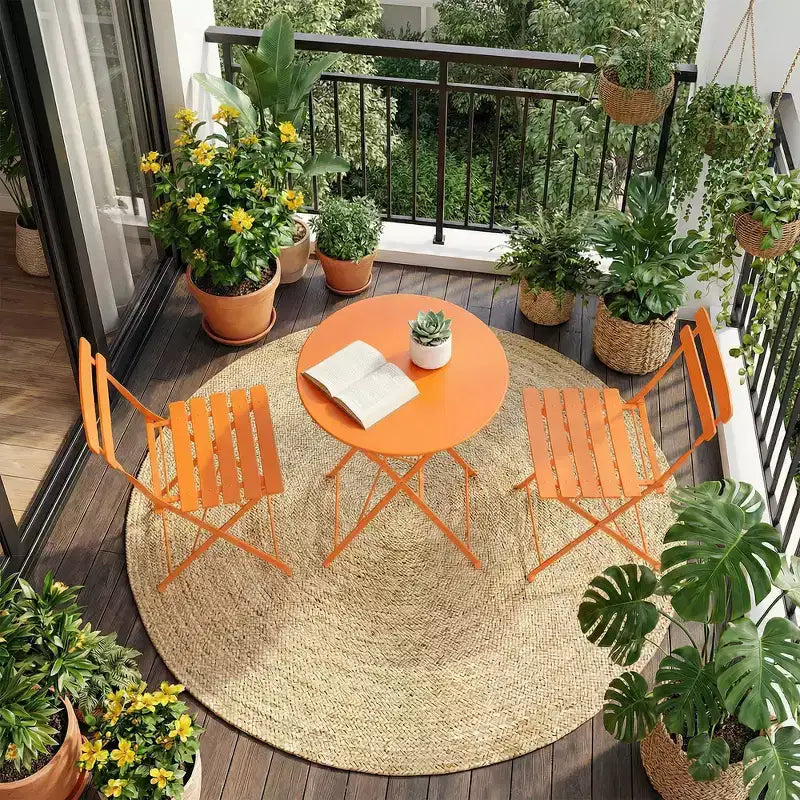 3-Piece Folding Patio Bistro Set,Metal Indoor/Outdoor Furniture Table & 2 Chairs,No Assembly Needed, Perfect for Balcony, Yard & Garden