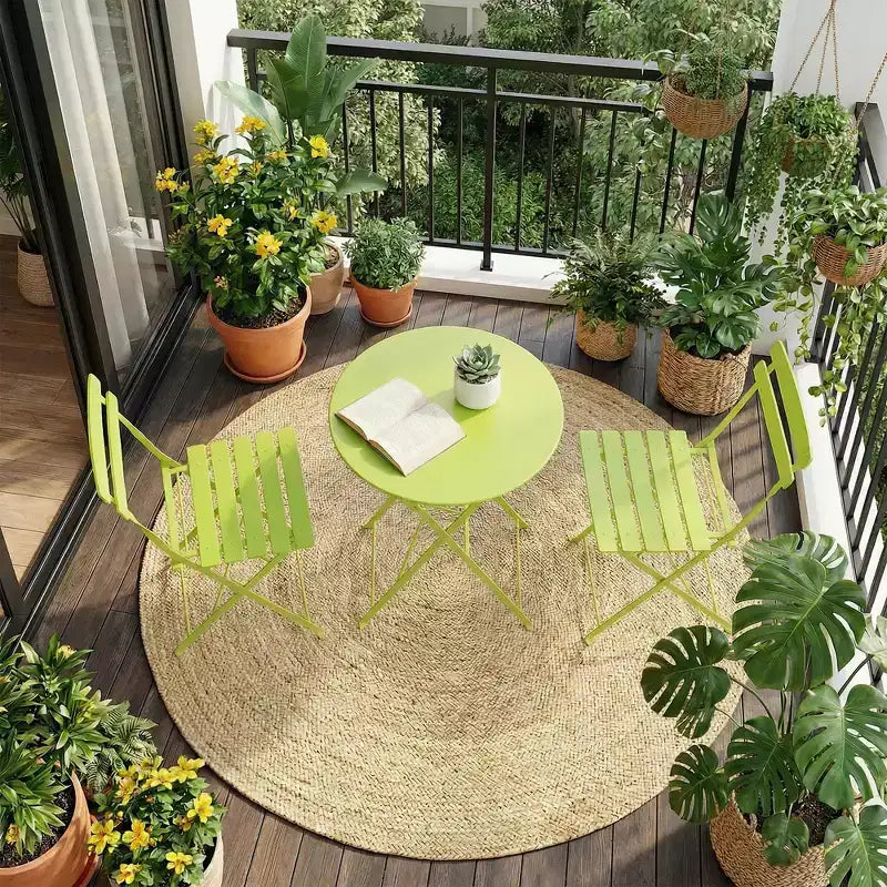 3-Piece Folding Patio Bistro Set,Metal Indoor/Outdoor Furniture Table & 2 Chairs,No Assembly Needed, Perfect for Balcony, Yard & Garden