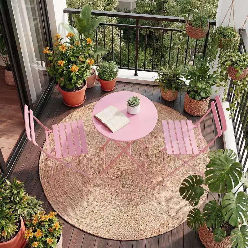 3-Piece Folding Patio Bistro Set,Metal Indoor/Outdoor Furniture Table & 2 Chairs,No Assembly Needed, Perfect for Balcony, Yard & Garden