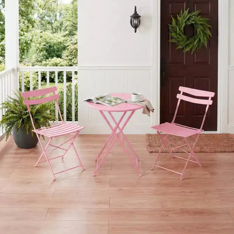 3-Piece Folding Patio Bistro Set,Metal Indoor/Outdoor Furniture Table & 2 Chairs,No Assembly Needed, Perfect for Balcony, Yard & Garden