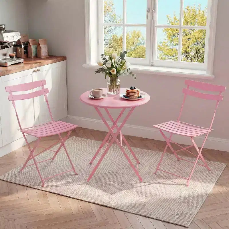 3-Piece Folding Patio Bistro Set,Metal Indoor/Outdoor Furniture Table & 2 Chairs,No Assembly Needed, Perfect for Balcony, Yard & Garden