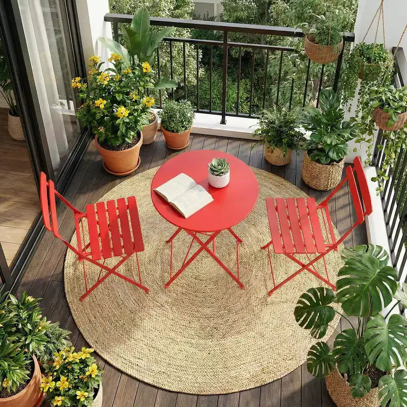 3-Piece Folding Patio Bistro Set,Metal Indoor/Outdoor Furniture Table & 2 Chairs,No Assembly Needed, Perfect for Balcony, Yard & Garden