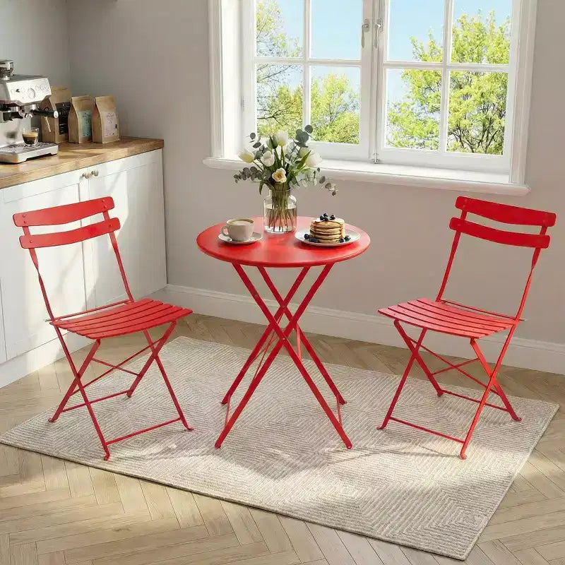 3-Piece Folding Patio Bistro Set,Metal Indoor/Outdoor Furniture Table & 2 Chairs,No Assembly Needed, Perfect for Balcony, Yard & Garden
