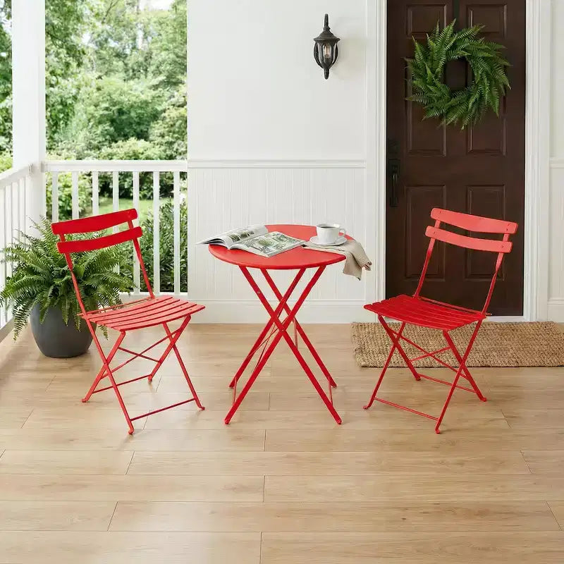 3-Piece Folding Patio Bistro Set,Metal Indoor/Outdoor Furniture Table & 2 Chairs,No Assembly Needed, Perfect for Balcony, Yard & Garden