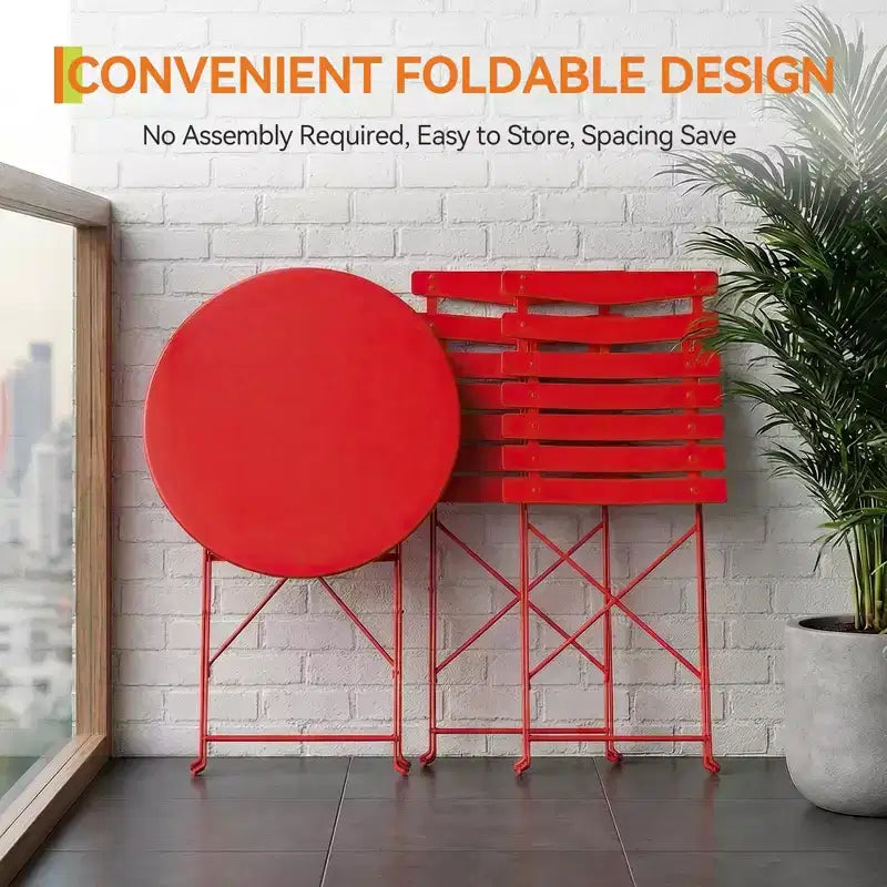 3-Piece Folding Patio Bistro Set,Metal Indoor/Outdoor Furniture Table & 2 Chairs,No Assembly Needed, Perfect for Balcony, Yard & Garden