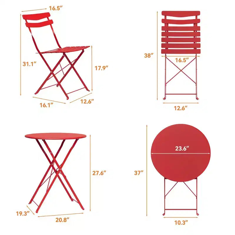 3-Piece Folding Patio Bistro Set,Metal Indoor/Outdoor Furniture Table & 2 Chairs,No Assembly Needed, Perfect for Balcony, Yard & Garden