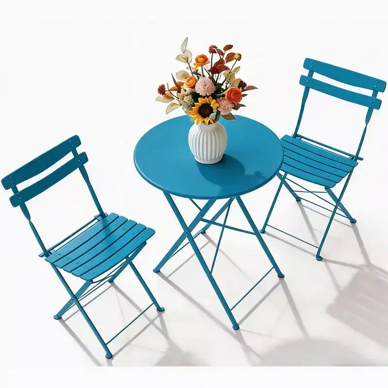 3-Piece Folding Patio Bistro Set,Metal Indoor/Outdoor Furniture Table & 2 Chairs,No Assembly Needed, Perfect for Balcony, Yard & Garden